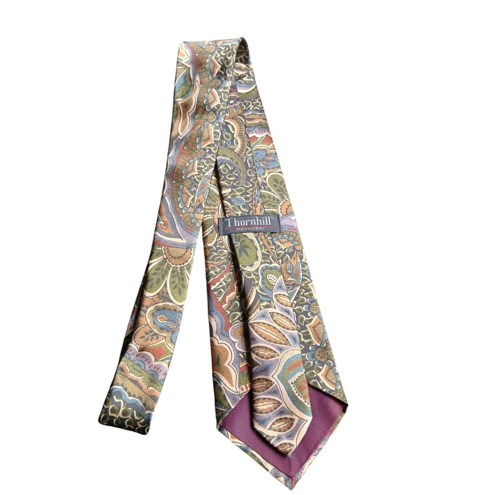 Olive Green‎ Multi Colors Paisley Design Men's Necktie EUC Length 58' W3.5 #489C